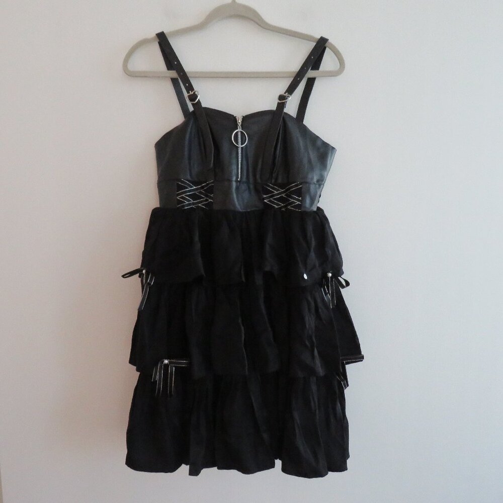 LOLITA Whimsigoth Black Tiered Ruffled Faux Leather Smocked Dress - Picture 2 of 16